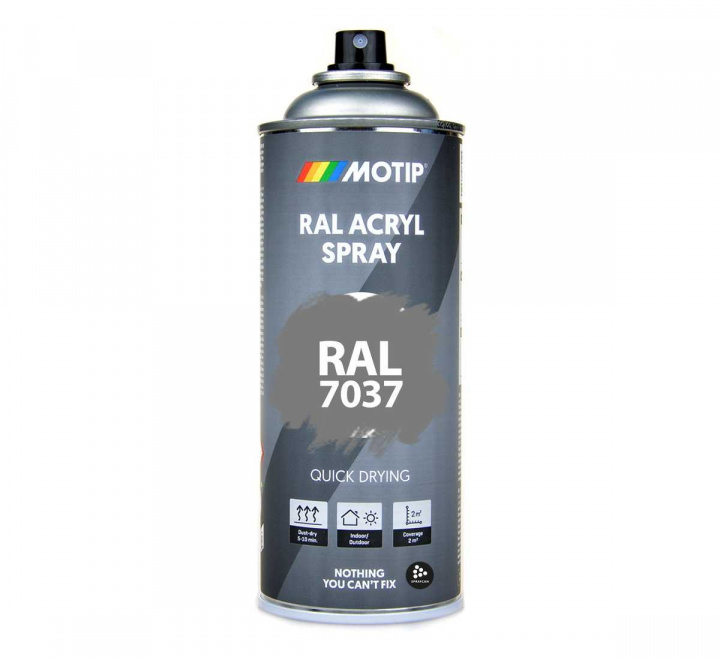 Sprayfrg RAL 7037 Dust grey | Snabbtorkande akryllack fr inom- och utomhusbruk. Sprayburk 400 ml