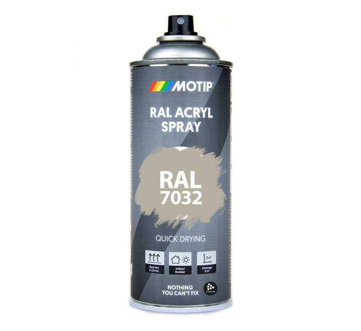 Sprayfärg i RAL 7032 Flin Grey. Snabbtorkande akryllack för inom- och utomhusbruk 400 ml