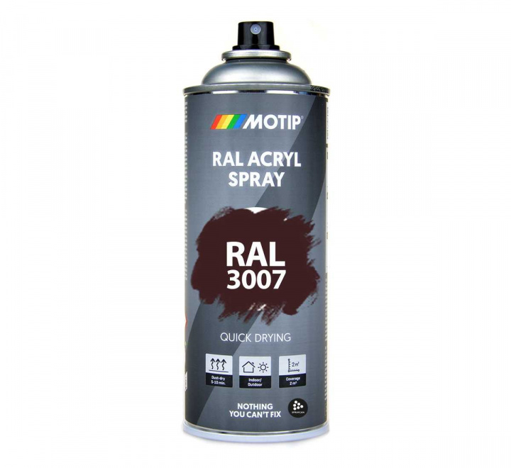 RAL 3007 Black Red, Akrylspray 400 ml | Bttringsfrg i sprayburk fr en mngd olika ytor bde inom- och utomhus.