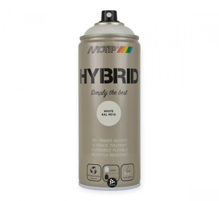 Vit hybridfrg i sprayburk RAL 9010