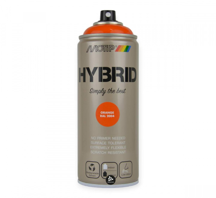 Orange hybridfärg i sprayburk för inom- och utomhusbruk