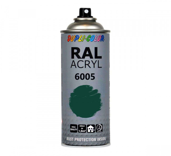 Sprayfärg i RAL-kulör 6005 Mossy Green. Akryllack i sprayburk 400 ml. Dupli-Color