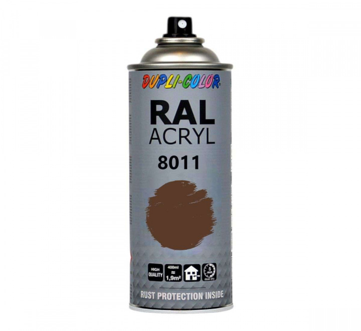 Dupli-Color RAL Acryl 400 ml. Sprayfärg RAL 8011 Nut Brown, brun sprayfärg för inom- och utomhusbruk